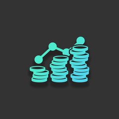 Coins stack, finance grow. Colorful logo concept with soft shado