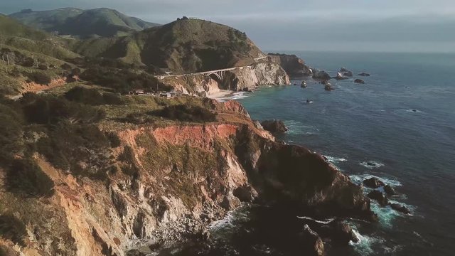 aerial , mountains on the shore of the ocean