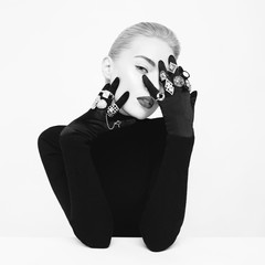 Beautiful blonde lady with lot of precious rings © Egor Mayer