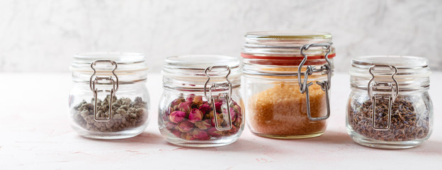 Rose flower petals and buds for aromatherapy.