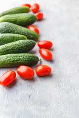 Fresh tomatoes, cucumbers and green onions