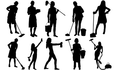 Cleaning Lady Silhouette |Maid Vacuum Vector | Cinderella with Duster | Clipart Clip art Logo