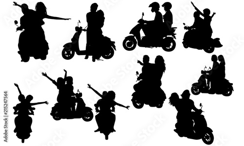 Couples On A Scooter Silhouette Vespa Vector Romantic Date On
