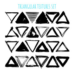 Uniqiue handdrawn shapes of triangles for logo design. Isolated vector illustration.