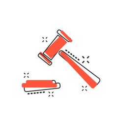 Vector cartoon auction hammer icon in comic style. Court tribunal sign illustration pictogram. Hammer business splash effect concept.