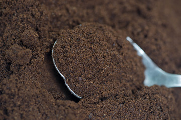 ground cofee and spoon macro background
