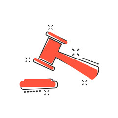 Vector cartoon auction hammer icon in comic style. Court tribunal sign illustration pictogram. Hammer business splash effect concept.