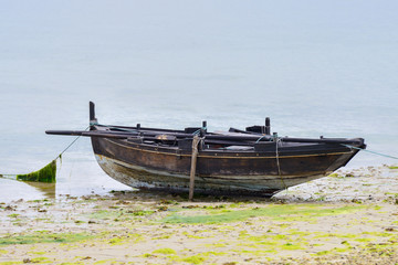 wooden fishing boats moored