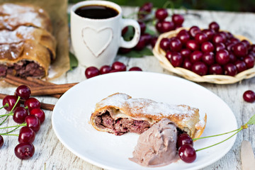 strudel with cherries and chocolate