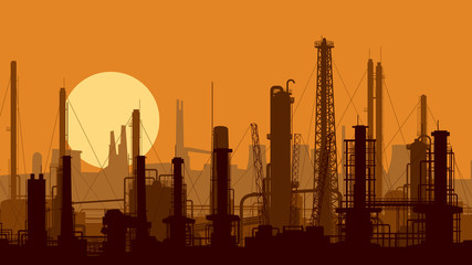 Fototapeta na wymiar Horizontal realistic illustration industrial part of city.