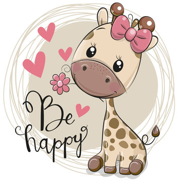 Cute Cartoon Giraffe with flower