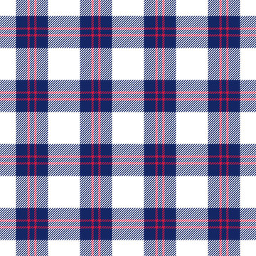 Blue, red and white plaid seamless pattern. Vector background