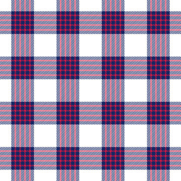 Blue, red and white plaid seamless pattern. Vector background