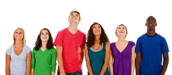Students: Group Of Teens Look Upwards