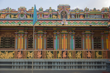 Fototapeta na wymiar Ancient Hindu Pathirakali Amman temple in Trincomalee, Sri Lanka. Temple was built in honor of the goddess Badrakali (Bhadrakali).
