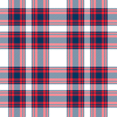 Blue, red and white plaid seamless pattern. Vector background