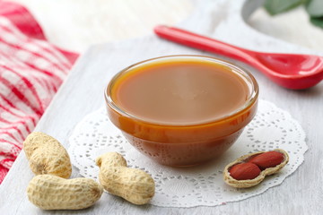 Peanut butter on a glass bowl