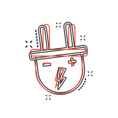 Vector cartoon electric plug icon in comic style. Power wire cable sign illustration pictogram. Wire business splash effect concept.