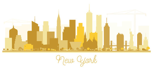New York USA City Skyline Golden Silhouette.