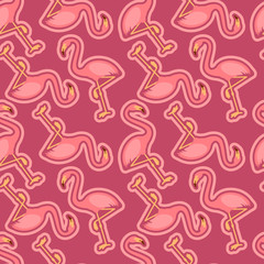 Seamless pattern with pink flamingo, flamingo figure with outline, trend background, vector