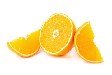 Orange and orange slices isolated on white background