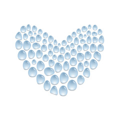 Heart made from water drops on surface, love illustration concept, heart shape