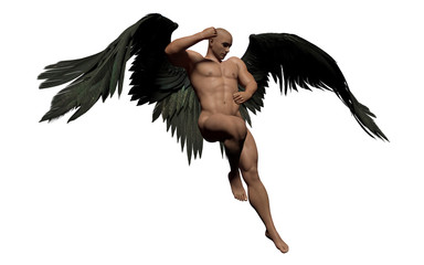 Fototapeta premium 3d Illustration Demon Wings, upierzenie czarne skrzydło na białym tle na białym tle ze ścieżką przycinającą.