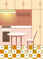 Kitchen interier. Retro style. Flat design.