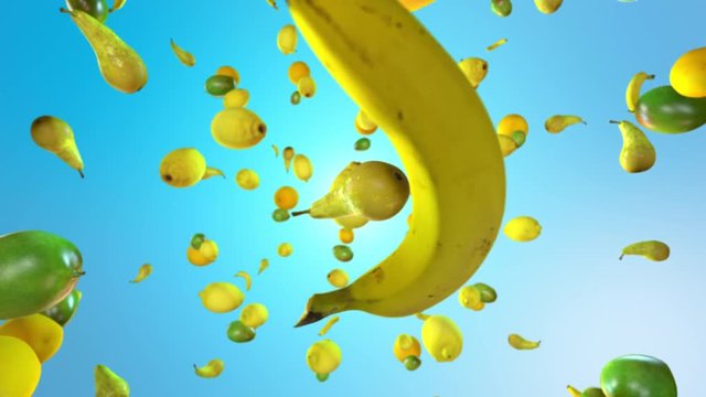 Fruits swinging in space
