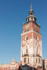 Fototapeta premium Town Hall Tower on the Main Square in Krakow's Old Town