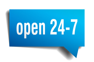 open 24 7 blue 3d speech bubble