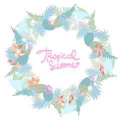 Fototapeta na wymiar Summer tropical background with exotic palm leaves and plants. floral background.