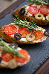 traditional tasty fresh bruschetta with fresh vegetables.