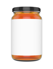Naklejka na ściany i meble 3D realistic render of honey jar mock-up. blank Label. Black lid.