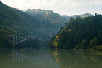 Autumn fall foliage First Bridge view Fukushima Japan
