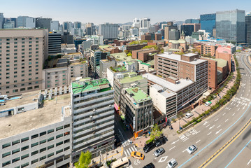 Naklejka premium myeongdong Downtown pejzaż miejski w Korei Południowej