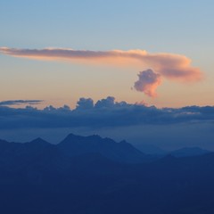 Summer evening in the Swiss Alps. View from mount Stanserhorn.
