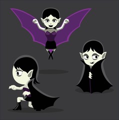 Halloween Character Set Vampire Girl Cartoon Vector Illustration