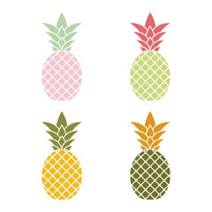 Pineapple icons in various colors on white background. Vector illustration