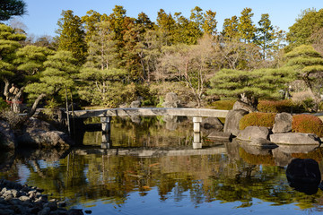 Stone bridge in japanese garden, Himeji