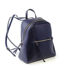 women black leather backpack isolated on white bacground