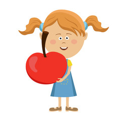 Cute little girl holding a big red apple