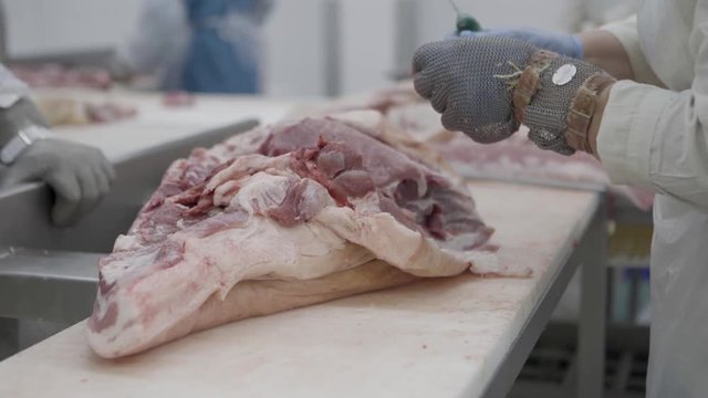 Raw meat at a meat-packing factory