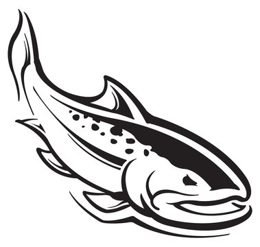 black and white fish swimming clip art preview