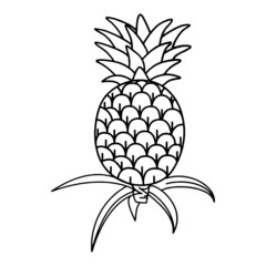Cartoon pineapple isolated on the white background for children without color