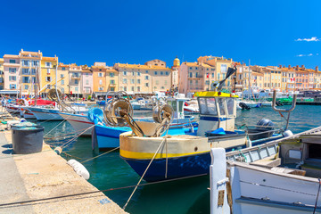 Fototapeta na wymiar colorful harbor famous resort Saint Tropez on french riviera, cote d'azur, France
