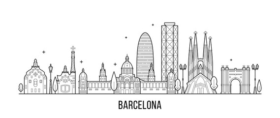 Barcelona skyline Spain city buildings vector - obrazy, fototapety, plakaty