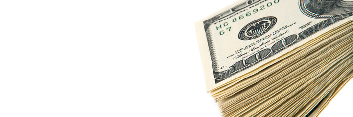 A stack of one hundred dollar bills on a white background. Isolated.