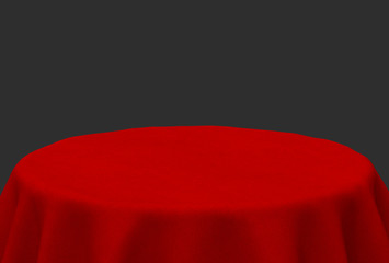 3d rendering. empty red tablecloth use in chinese wedding party on copy space gray background.