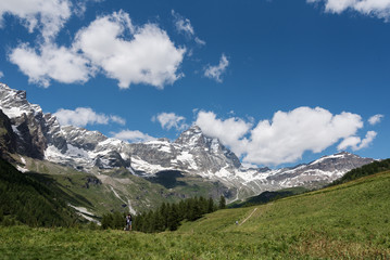 Mount Matterhorn in Alpine landscape, Alps, Italy.